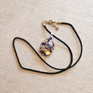 NECKLACE - Authentic Murano glass - unique blue & gold teardrop pendant